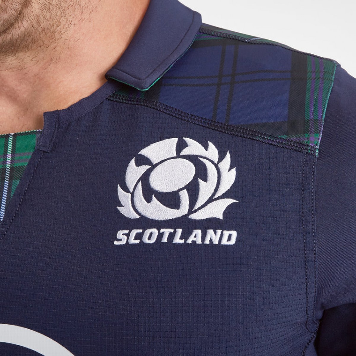 MACRON Herren Schottland 2019/20 Home Baumwolle S/S Replica Rugby Shirt 